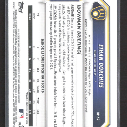 2026 Bowman Ethan Dorchies #BP-52 Sky Blue 1st Bowman /499