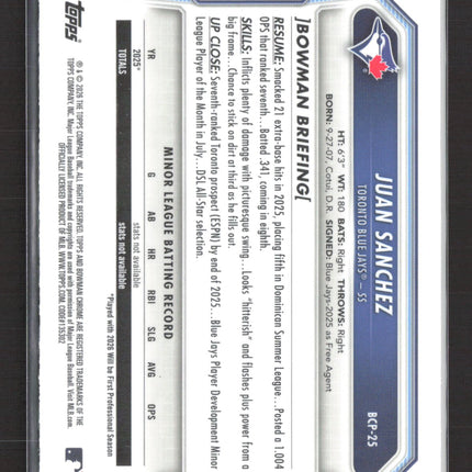 2026 Bowman Chrome Juan Sanchez #BCP-25 Lazer Refractor 1st Bowman