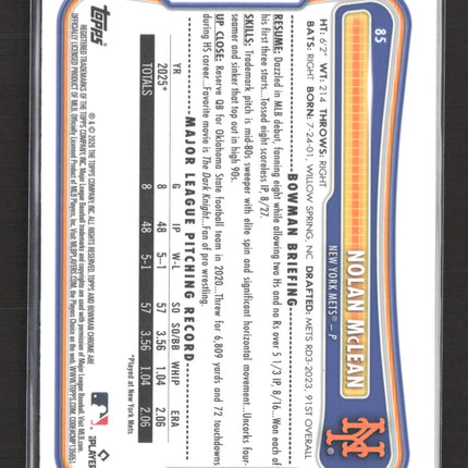2026 Bowman Chrome Nolan McLean #85 Mega Box Mojo Refractor RC