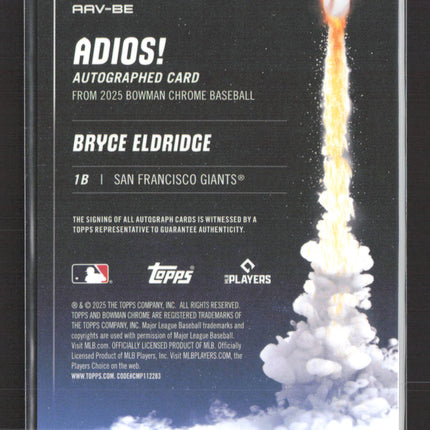 2025 Bowman Chrome Adios! Bryce Eldridge #AAV-BE Refractor Orange /25 Auto