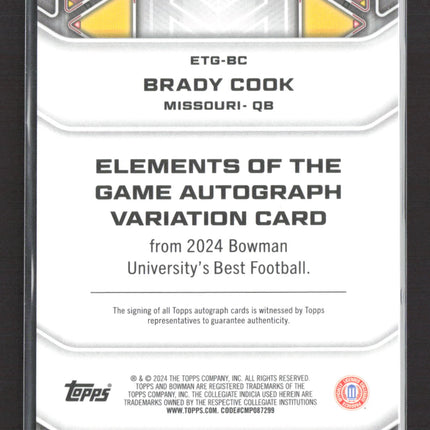 2024 Bowman University Best Elements of the Game Brady Cook 02/10 Auto Red