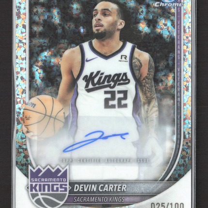 2025 Topps Bowman Chrome Devin Carter #BCA-DC Speckle Refractor 025/100 Auto