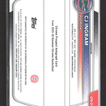 2025 Topps Bowman Chrome CJ Ingram #CPA-CI Refractor 352/499 1st Bowman Auto