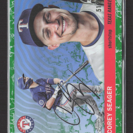 2025 Topps Chrome Platinum Corey Seager #155 Green Refractor Toile /99