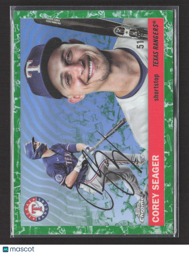 2025 Topps Chrome Platinum Corey Seager #155 Green Refractor Toile /99