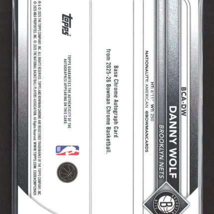 2025 Topps Bowman Chrome Danny Wolf #BCA-DW Purple 209/250 RC Auto