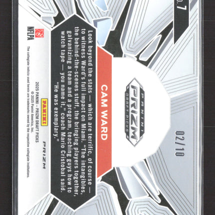 2025 Panini Prizm Draft Picks Prizm Break Cam Ward #7 Gold RC 02/10