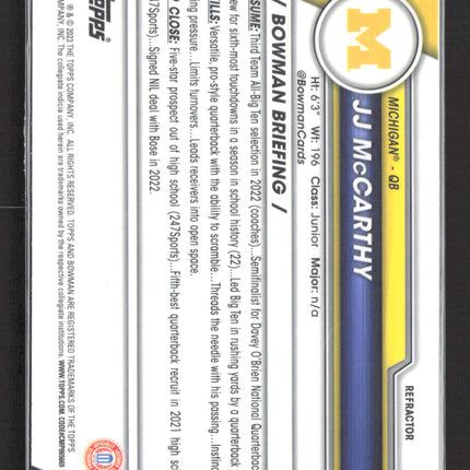 2023 Bowman Chrome University JJ McCarthy #124 Refractor