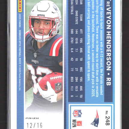 2025 Panini Donruss Optic Prizm TreVeyon Henderson #248 12/16 Footballs