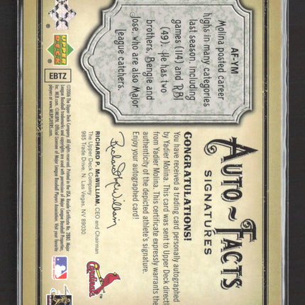2006 Upper Deck Artifacts Auto-Facts Yadier Molina #AF-YM 411/800 Auto