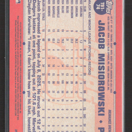 2025 Topps 75th Anniversary Jacob Misiorowski #T91-74 Gold RC 06/50