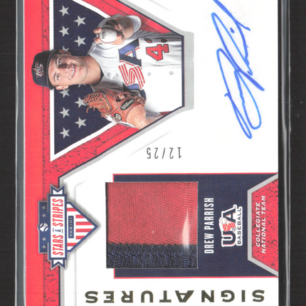 2019 Panini USA Baseball Stars & Stripes Drew Parrish #S-DP Red Patch 12/25 Auto