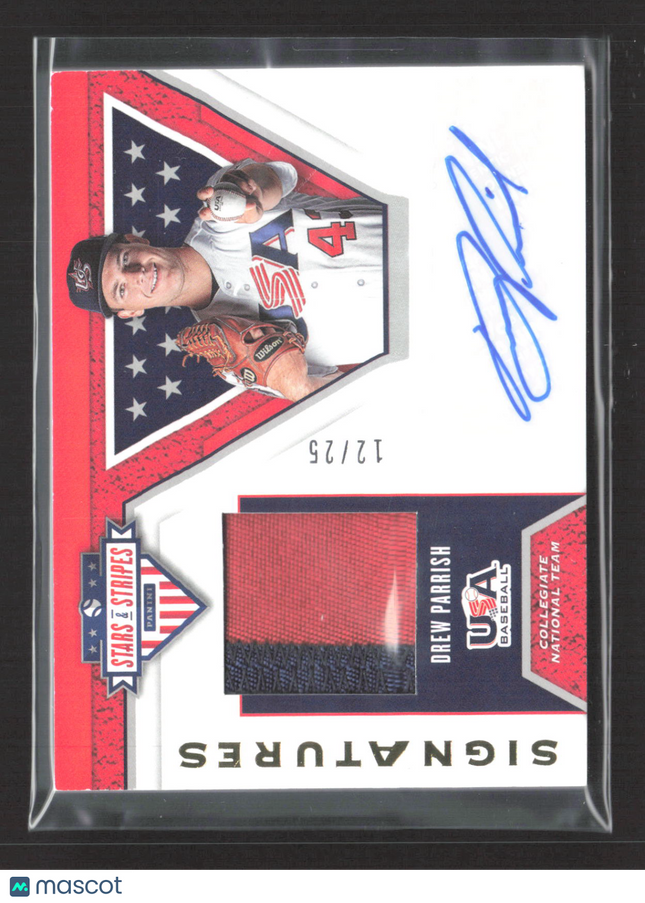 2019 Panini USA Baseball Stars & Stripes Drew Parrish #S-DP Red Patch 12/25 Auto