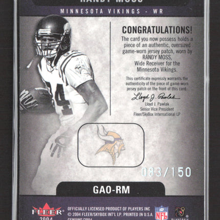 2004 Fleer Genuine NFL Edition Randy Moss #GAO-RM 083/150 Game-Worn Jersey Patch