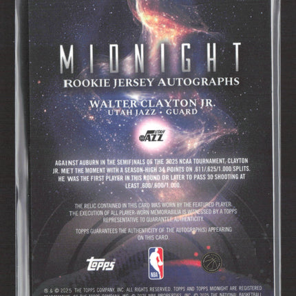 2025 Topps Midnight Walter Clayton Jr. #RJA-WC Rookie Jersey Autograph RC Auto