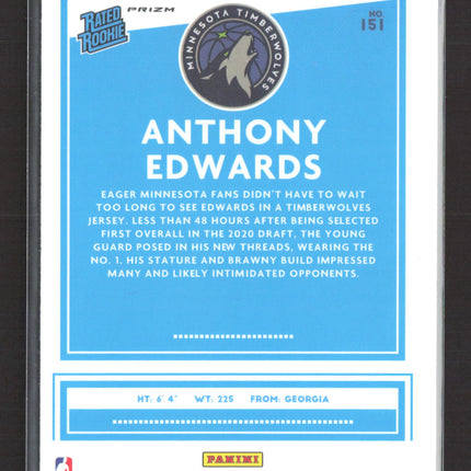 2021 Panini Donruss Optic Prizm Anthony Edwards #151 Pulsar RC