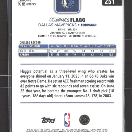 2025 Topps Chrome Cooper Flagg #251 RC