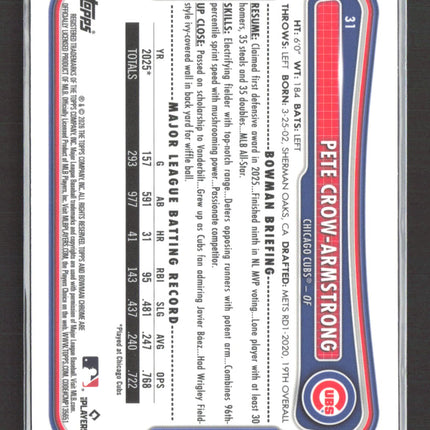 2026 Bowman Chrome Pete Crow-Armstrong #31 Blue Mojo Refractor 161/499