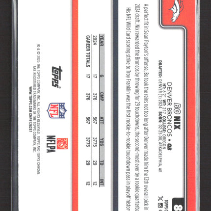 2024 Topps Chrome Bo Nix #88 Aqua Wave 09/199