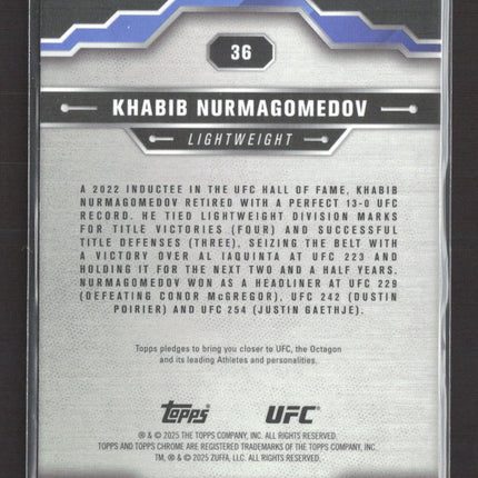 2025 Topps Chrome UFC Khabib Nurmagomedov #36 Blue Wave Refractor 8/75