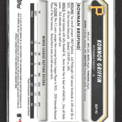 2025 Bowman Chrome Konnor Griffin #BCP-92 Pink Mojo /299