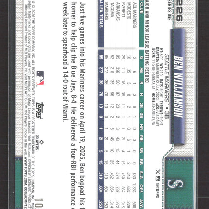 2026 Topps Series One Ben Williamson #226 Black Sand Glitter /10