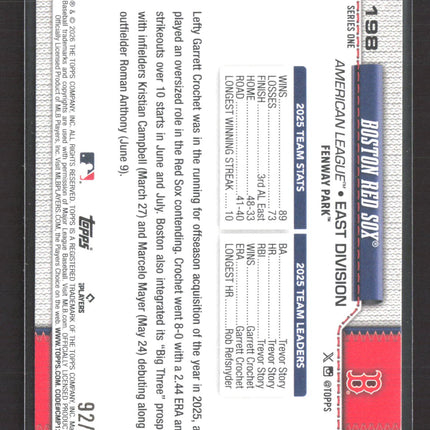 2026 Topps Series 1 Boston Red Sox#198 Green Foil /99