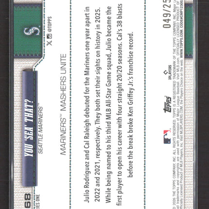 2026 Topps Series One Julio Rodriguez Cal Raleigh #168 Purple /250