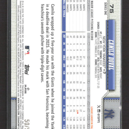 2026 Topps Series One Camilo Doval #75 Gold Foil /50