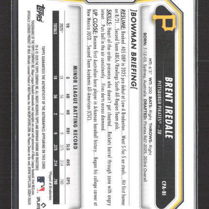 2025 Bowman Chrome Brent Iredale #CPA-BI 1st Bowman Auto