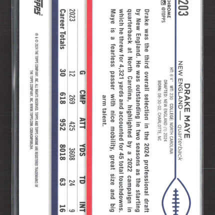 2024 Topps Chrome Drake Maye #203 Pink RC