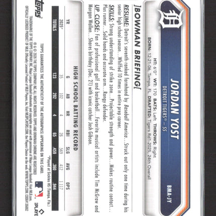 2026 Topps Bowman Chrome Mojo Jordan Yost #BMA-JY Auto