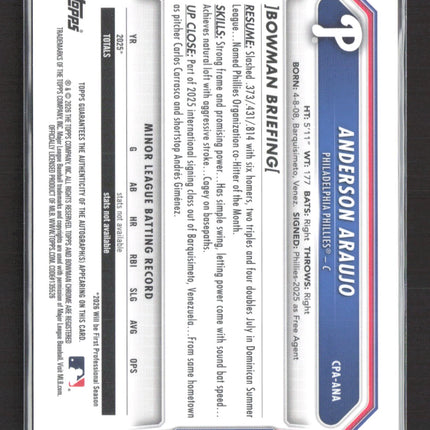 2026 Bowman Chrome Anderson Araujo #CPA-ANA Green Shimmer Refractor 33/99 Auto