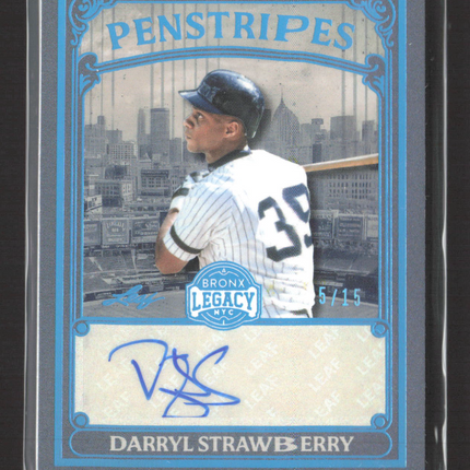 2025 Leaf Bronx Legacy Penstripes Darryl Strawberry #P-DS1 Blue 5/15 Auto