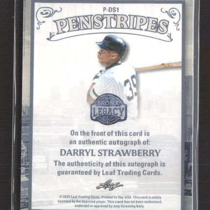 2025 Leaf Bronx Legacy Penstripes Darryl Strawberry #P-DS1 Blue 5/15 Auto