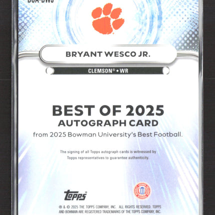 2025 Bowman University Best Bryant Wesco Jr. #BOA-BWJ Orange Refractor Auto /25