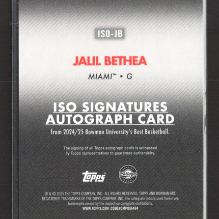 2025 Bowman University Best Jalil Bethea #ISO-JB Gold Refractor  29/50 Auto