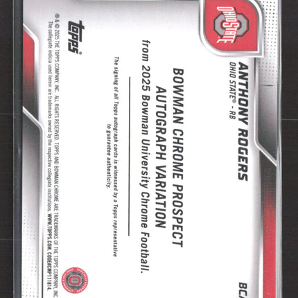 2025 Bowman University Chrome Anthony Rogers #BCA-AR Gold Shimmer /50 1st Auto