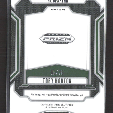 2025 Panini Prizm Draft Picks Tory Horton #DPA-THN Orange RC 09/75 Auto