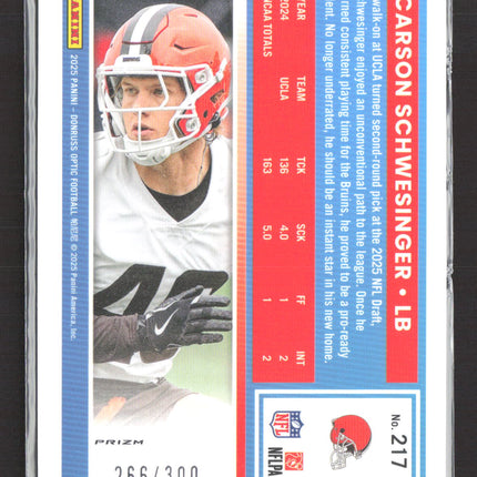 2025 Panini Donruss Optic Prizm Carson Schwesinger #217 266/300 Wave