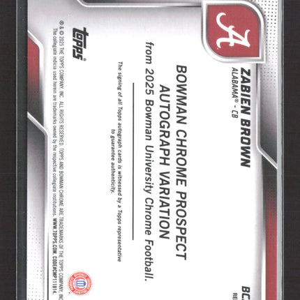2025 Topps Bowman University Chrome Zabien Brown #BCA-ZB Refractor Auto /299