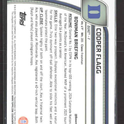 2024 Bowman Chrome University Cooper Flagg #16 1st Bowman