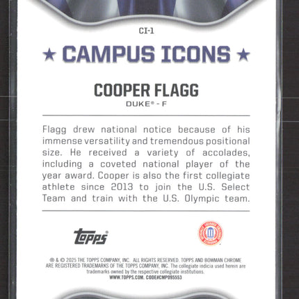 2025 Bowman Chrome University Campus Icons Cooper Flagg #CI-1 Base