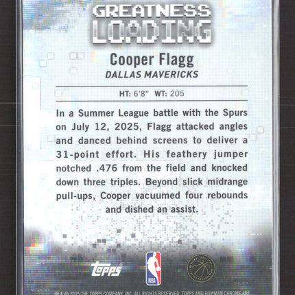 2025 Topps Bowman Chrome Greatness Loading Cooper Flagg #GL-1 RC
