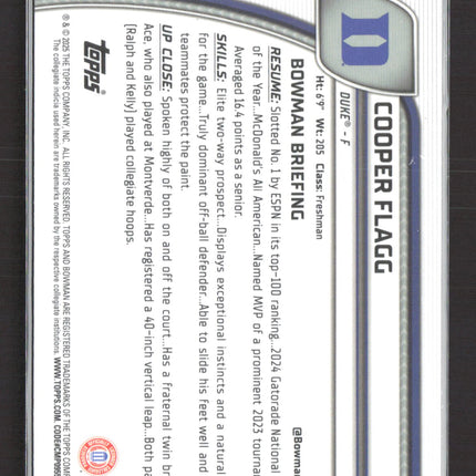 2025 Bowman Chrome University Cooper Flagg #16 1st Bowman