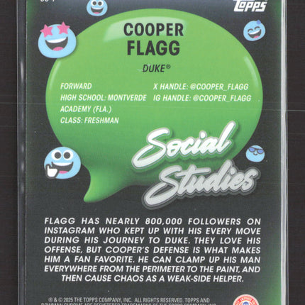 2025 Bowman Chrome University Social Studies Cooper Flagg #SS-1