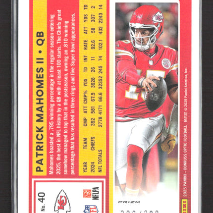 2025 Panini Donruss Optic Prizm Patrick Mahomes II #40 200/300 Wave