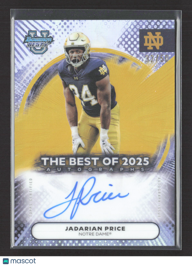 2025 Bowman University Best Football Jadarian Price #BOA-JPR Auto Gold /50