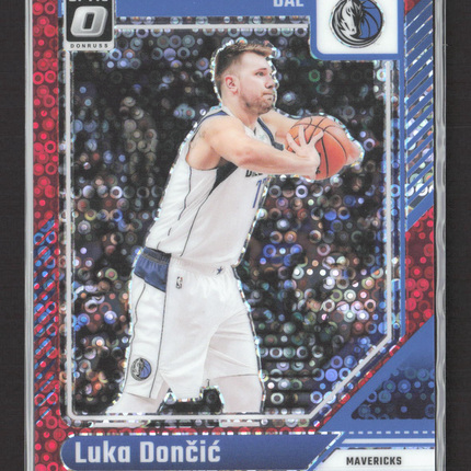 2025 Panini Donruss Optic Luka Doncic #214 Red Disco Prizm 17/75
