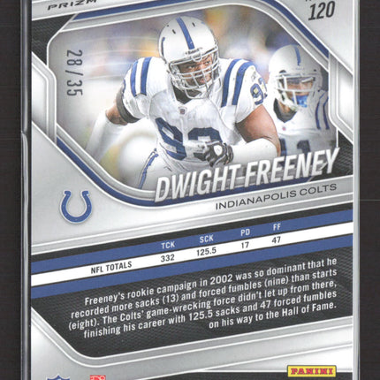 2025 Panini Prizm Dwight Freeney #120 Blue Shimmer 28/35